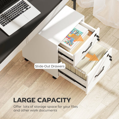 HOMCOM Rolling File Cabinet with 2 Drawers, Mobile Filing Cabinet with Hanging File Folder for Letter Sized Documents, White 