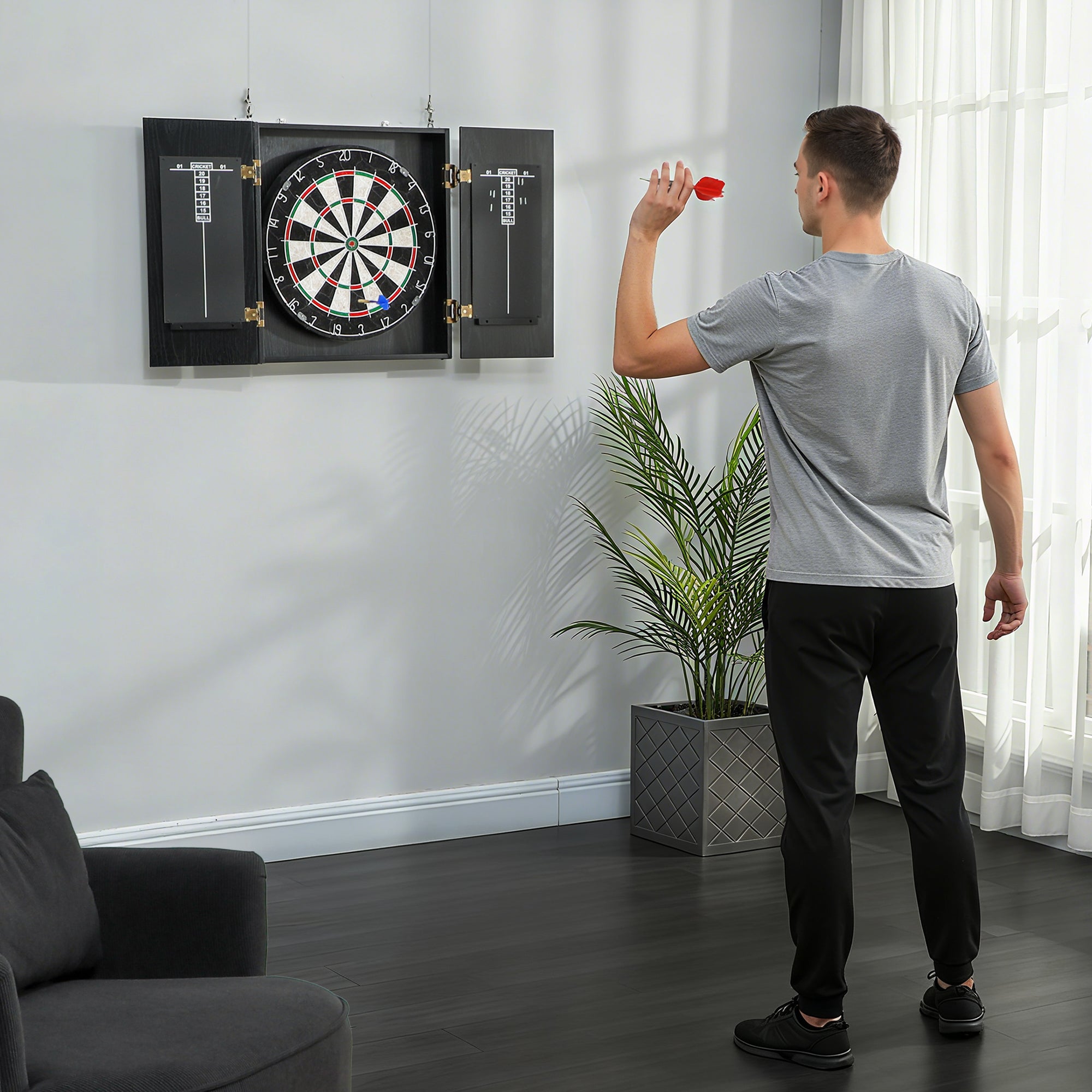 SPORTNOW Bristle Dartboard with Cabinet, 6 Steel Tip Darts, Cabinet 