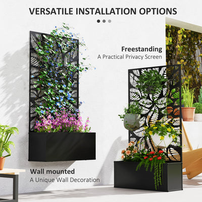 Outsunny Outdoor Metal Planter, with Back Trellis - Black 