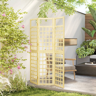 Outsunny 3-Panel Garden Privacy Screen, Freestanding Foldable Wooden Outdoor Divider/Trellis, Decorative Privacy Screen for Garden Patio Pool, 120 x 170 cm, Natural Wood Finish 