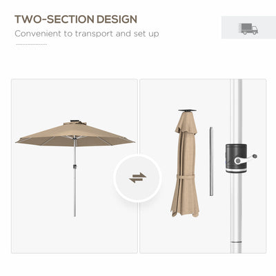 Outsunny 3m Parasol, with Solar-Powered LED Lights - Khaki 
