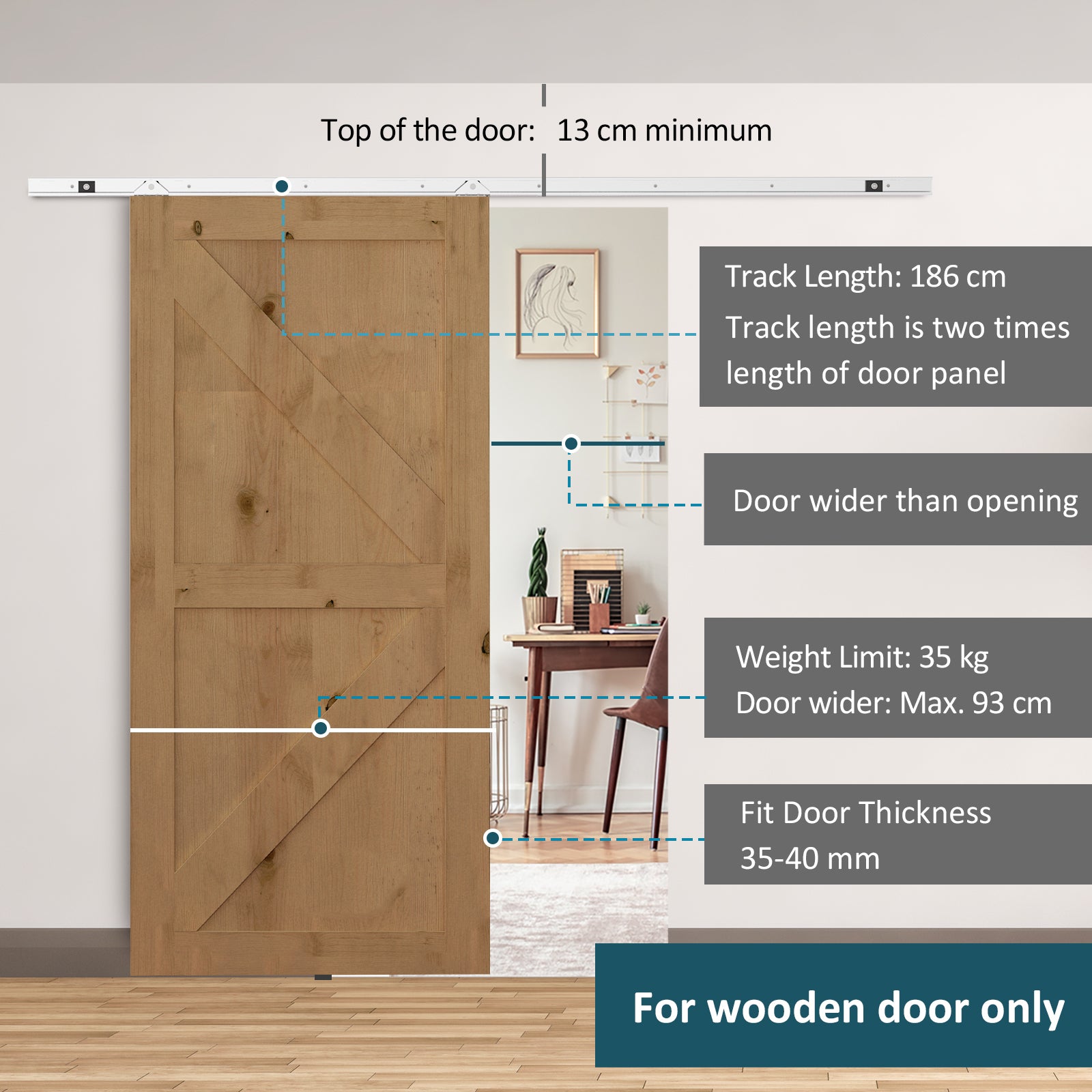 HOMCOM 6FT Modern Sliding Barn Door Closet Hardware Track Kit Track System Unit for Single Wooden Door 
