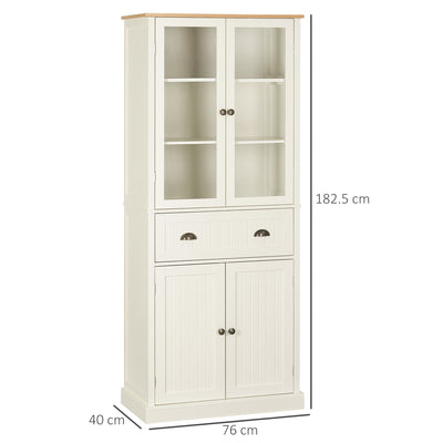 HOMCOM Freestanding Kitchen Cupboard, 5-tier Storage Cabinet with Adjustable Shelves and Drawer for Living Room, Dining Room, Cream White 