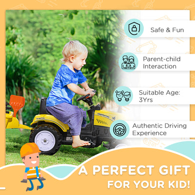 HOMCOM Pedal Go Kart, Kids Ride on Tractor with Back Trailer, Shovel & Rake, Horn, Four Wheels Tractor Toy for Child Toddler 