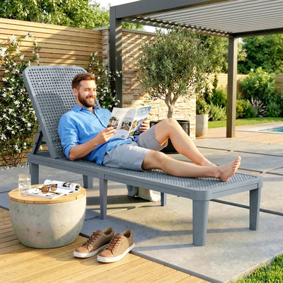 Outsunny Plastic Sun Lounger, 4-Position Adjustable Reclining Garden Lounger Sunbed for Patio, Beach, Terrace, Dark Grey 