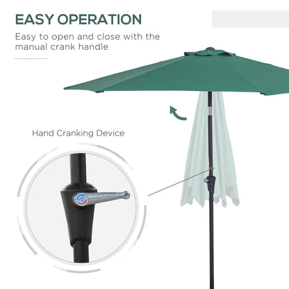 Outsunny 2.6M Garden Parasol Umbrella with Tilt and Crank, Outdoor Sun Parasol Sunshade Shelter with Aluminium Frame, Green 