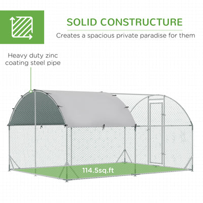 PawHut Walk In Chicken Run Galvanised Chicken Coop Hen Poultry House Cage Rabbit Hutch Pet Playpen Garden with Water-Resist Cover, 2.8 x 3.8 x 2m 