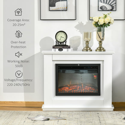 HOMCOM Electric Fireplace Suite with Remote Control, 1kW/2kW Freestanding Fireplace Heater with LED Flame Effect, Overheat Protection, 7-day Programmable Timer 