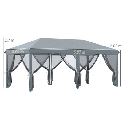 Outsunny 3 x 6m Pop Up Gazebo, Outdoor Canopy Shelter, Marquee Party Wedding Tent with 6 Mesh Walls and Carry Bag, Grey 