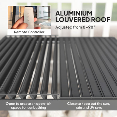Outsunny 3 x 3(m) Electric Louvered Pergola with LED Lights, Aluminium Pergola Hardtop Gazebo with Remote, Adjustable Roof and Drainage System, Water and UV Proof 