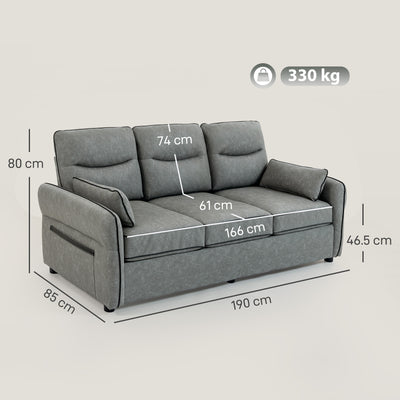 HOMCOM 3 Seater Sofa, Faux Leather Couch - Grey 