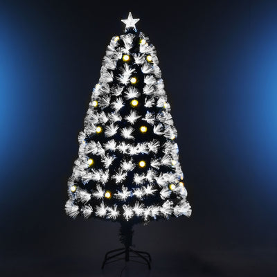 HOMCOM 5ft White Light Artificial Christmas Tree w/ 180 LEDs Star Topper Tri-Base Full Bodied Seasonal Decoration Pre-Lit Home 