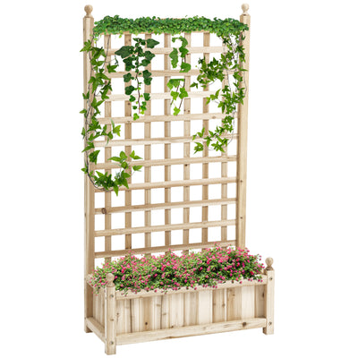 Outsunny Garden Planters with Trellis for Climbing Vines, Wood Raised Beds for Garden, Flower Pot, Indoor Outdoor, Natural 