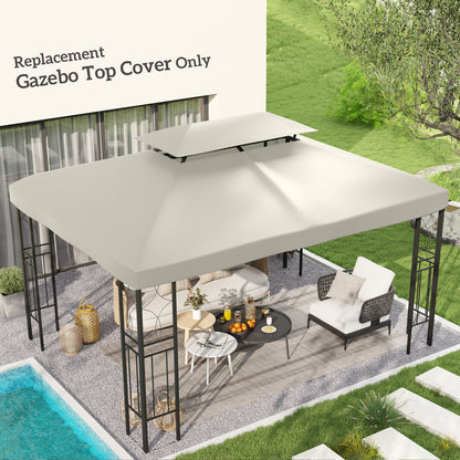 Outsunny 3x4m Gazebo Replacement Roof Canopy 2 Tier Top UV Cover Garden Patio Outdoor Sun Awning Shelters Cream (TOP COVER ONLY) 