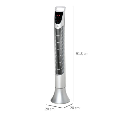 HOMCOM 36'' Freestanding Tower Fan, 3 Speed 3 Mode, 7.5h Timer, 70 Degree Oscillation, LED Panel, 5M Remote Controller, Silver 