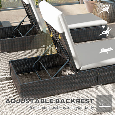 Outsunny Set of Two Rattan Sun Loungers, with Reclining Backs - Brown/Cream 