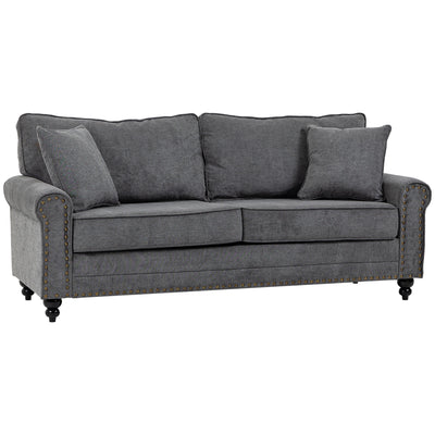 HOMCOM 3 Seater Sofas for Living Room, Fabric Sofa with Felt Mats, Cushions and Pillows, Grey 
