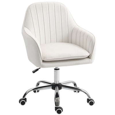 HOMCOM Velvet-Feel Office Chair with Adjustable Height and Wheels - Cream White 