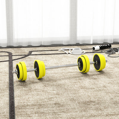 HOMCOM 20KGS 2-In-1 Dumbbell & Barbell Adjustable Set Strength Muscle Exercise Fitness Plate Bar Clamp Rod Home Gym Sports Area, Yellow 
