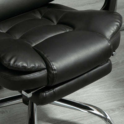 HOMCOM Executive Office Chair, PU Leather Home Office Chair with Swivel Wheels, Reclining Backrest, Retractable Footrest, Black 