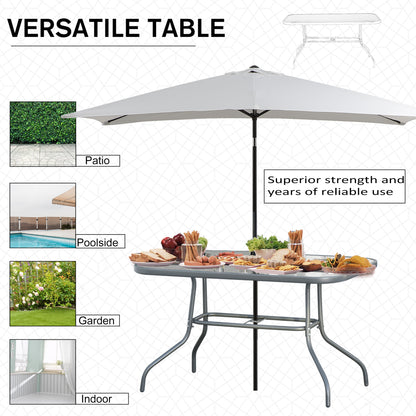 Outsunny Garden Dining Table Glass Top Metal Frame with Parasol Hole Outdoor Balcony Grey 120L x 80Wcm 