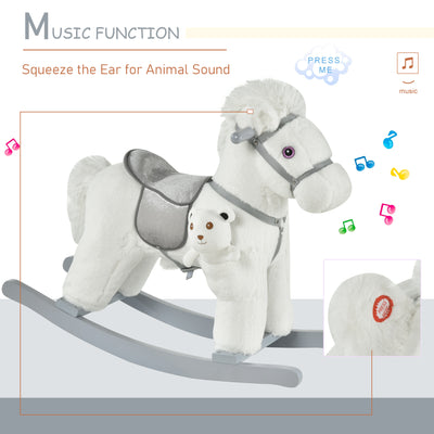 HOMCOM Kids Plush Ride-On Rocking Horse Toy Rocker with Plush Toy Realistic Sounds for Child 18-36 Months White 
