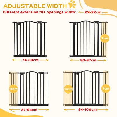 PawHut Metal 74-100cm Adjustable Pet Gate Safety Barrier w/ Auto-Close Door Black 