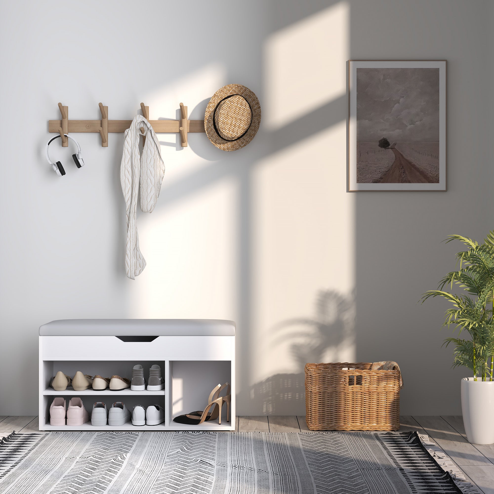 HOMCOM Shoes Cabinet Bench Hidden Storage Padded Seat Organiser Footwear Rack Hallway Cream White 