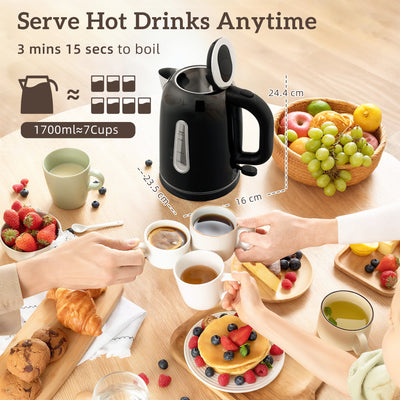 HOMCOM Kettle and Toaster Set, 1.7L 3000W Rapid Boil Jug Kettle with Otter Thermostat, Limescale Filter, 4 Slice Toaster with 7 Browning Controls, Crumb Tray, LED Strip, Black 