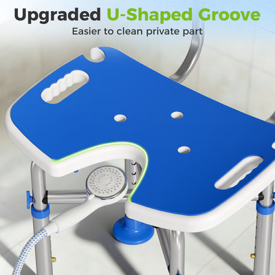 HOMCOM Shower Chair with U-Shaped Cutout, Height Adjustable Bath Bench, Padded Shower Stool for Elderly, Senior, Disabled, Blue 