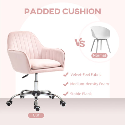 HOMCOM Velvet-Feel Tub Office Chair, with Seat Cushion - Pink 