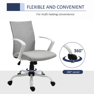 Vinsetto Office Chair Linen Swivel Computer Desk Chair Home Study Task Chair with Wheels, Arm, Adjustable Height, Light Grey 