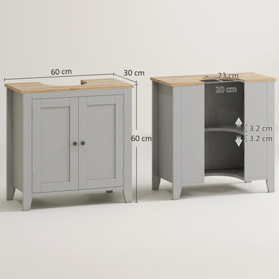 kleankin Under Sink Cabinet, Bathroom Sink Cabinet with 2 Doors, Pedestal Under Sink Design, Freestanding Bathroom Cupboard with Adjustable Shelf, Grey 
