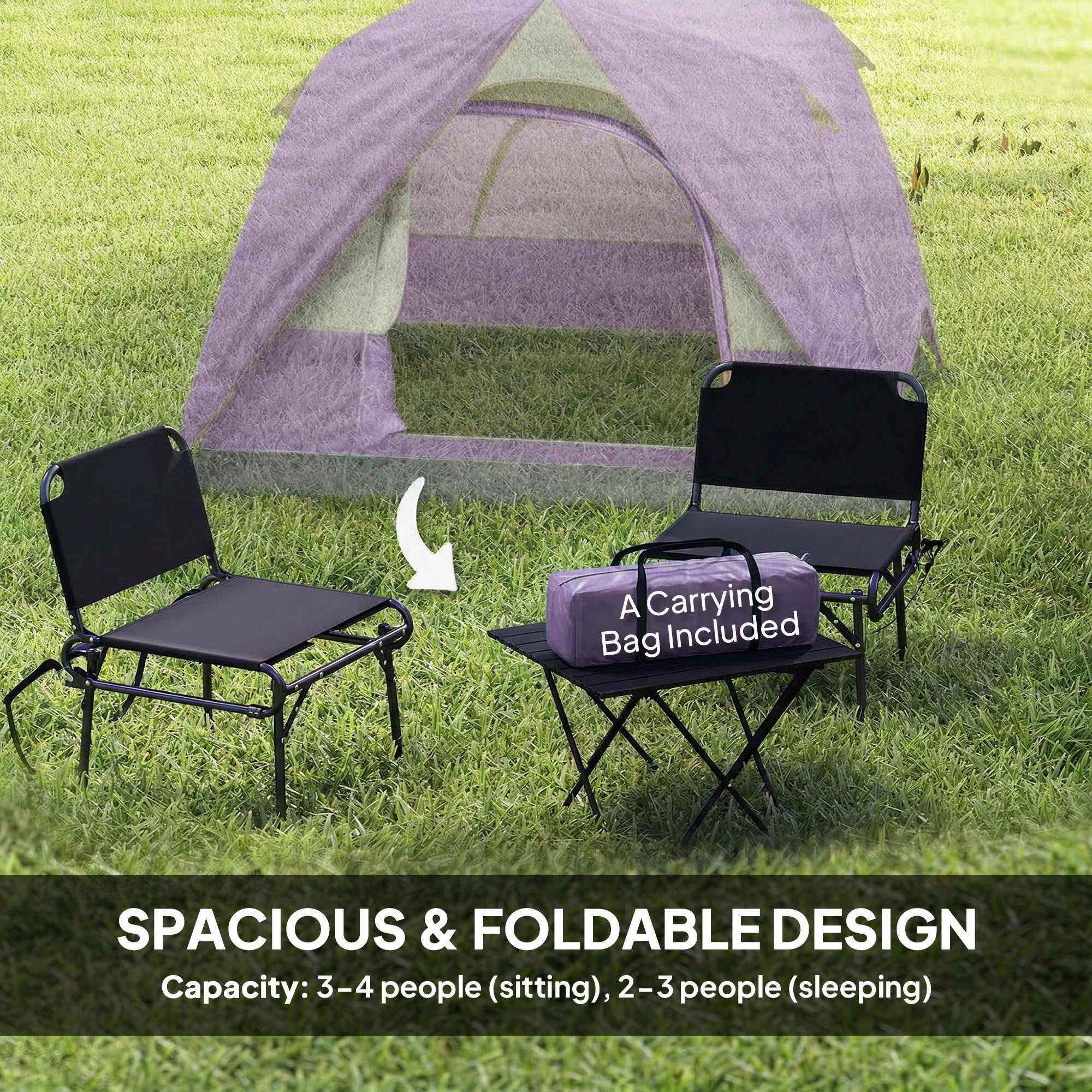 Outsunny 3-4 Person Camping Tent, Easy Set Up 3-4 Man Tent w/ Sewn-in Groundsheet, Waterproof Dome Tent w/ Mesh Windows 