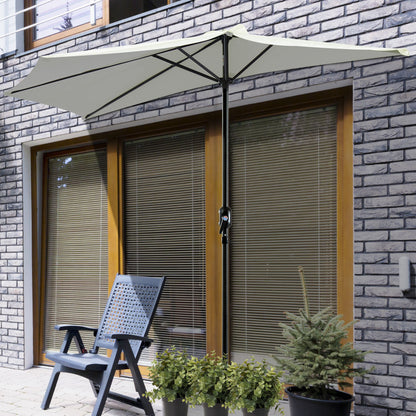 Outsunny 2.7m Garden Half Parasol, Outdoor Balcony Umbrella with 5 Steel Ribs, Patio Sun Shade, Cream White 