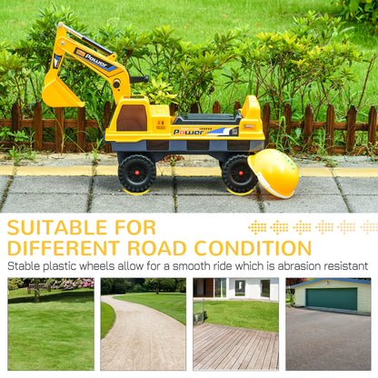 HOMCOM 2 in 1 Ride on Excavator Digger No Power Detachable Digging Bucket and Grab Bucket Music Light for 2-3 Years Old 