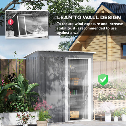 Outsunny 5 x 3ft Garden Storage Shed with Sliding Door and Sloped Roof Outdoor Equipment Tool, Light Grey 