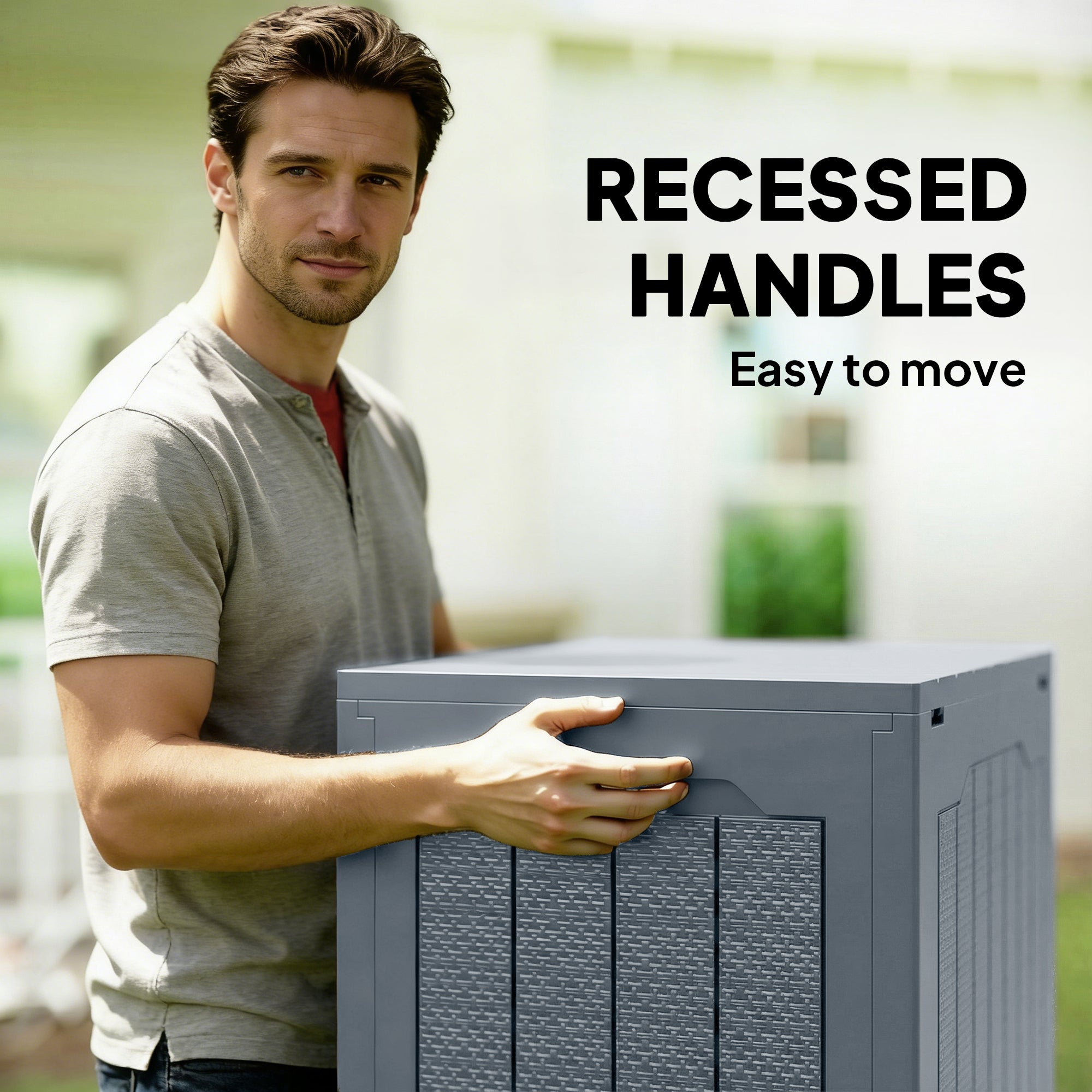 Outsunny 93L Plastic Garden Storage Box, Outdoor Storage Box with Handles, Waterproof Outdoor Storage Container, Light Grey 