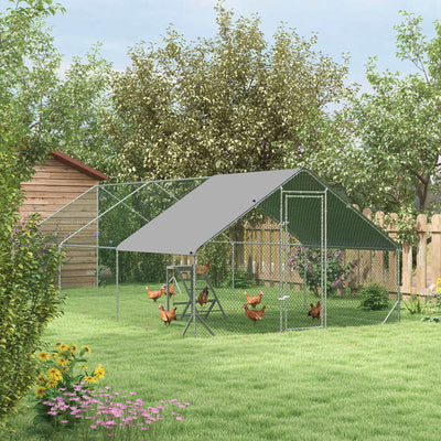PawHut Walk-in Galvanised Steel Chicken Run with Chicken Activity Shelf and Cover, 3 x 6 x 2m 