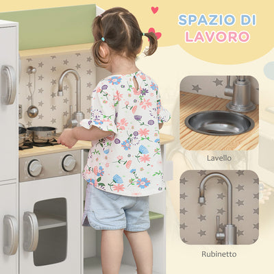 AIYAPLAY Toy Kitchen, Kids Play Kitchen, Role Playing Game with Phone, Ice Maker, Stove, Utensils, for 3-6 Years, White 
