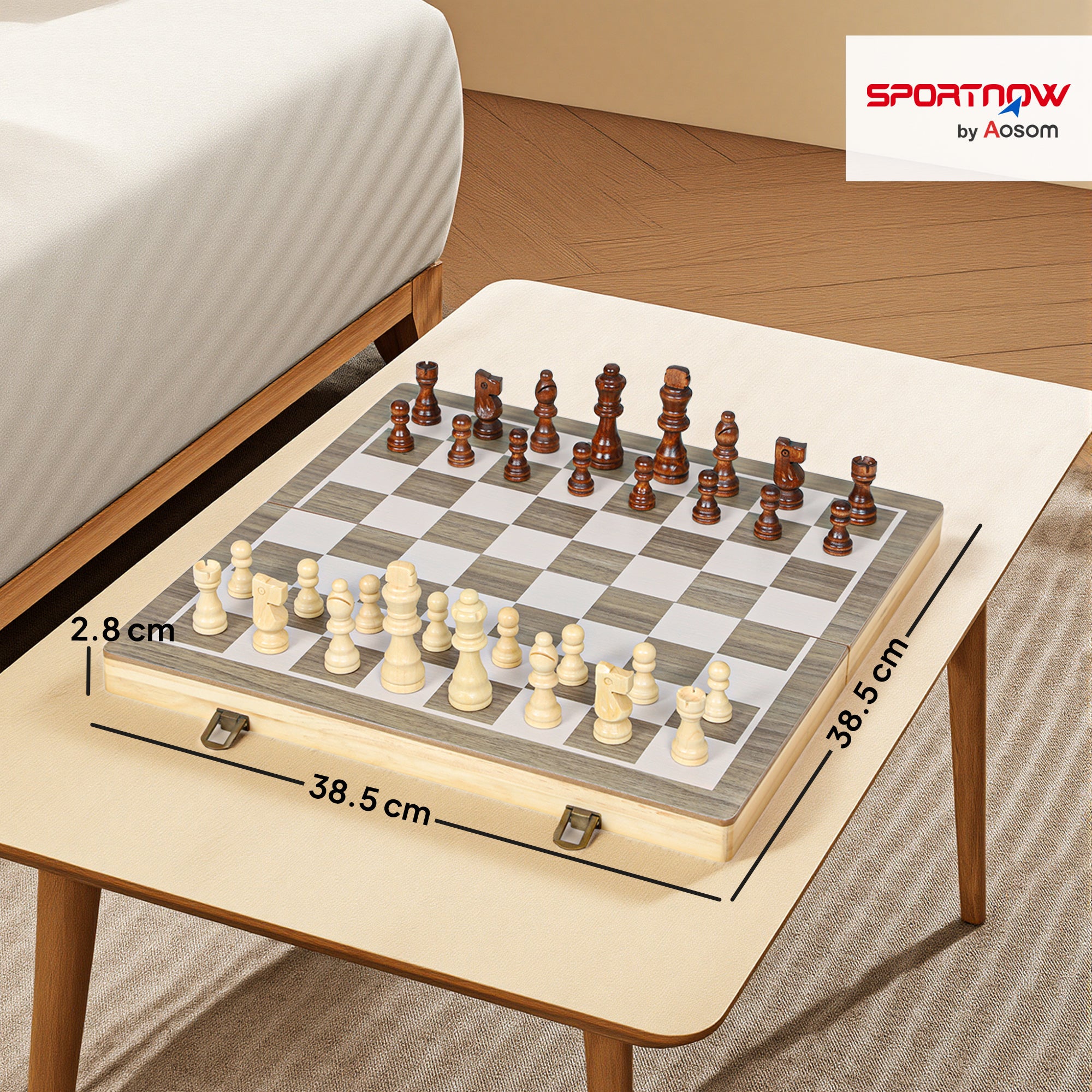 SPORTNOW 15 Inch Chess Set, Foldable Chess and Draughts Set, Brown 
