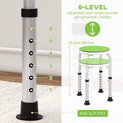 HOMCOM 360\'c2\'b0 Swivel Shower Chair, Height Adjustable Aluminium Shower Stool with Non-Slip Feet for Disabled, Elderly, Green 