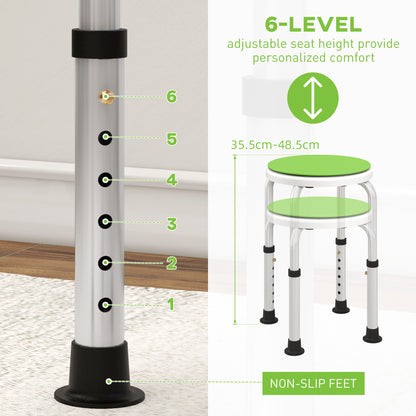 HOMCOM 360\'c2\'b0 Swivel Shower Chair, Height Adjustable Aluminium Shower Stool with Non-Slip Feet for Disabled, Elderly, Green