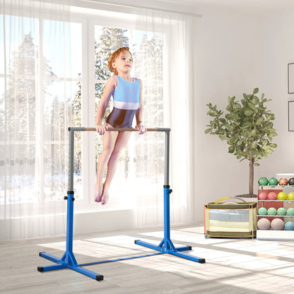 HOMCOM Height Adjustable Gymnastics Horizontal Bar for Kids, Children Junior Kip High Bar Fitness, Blue 