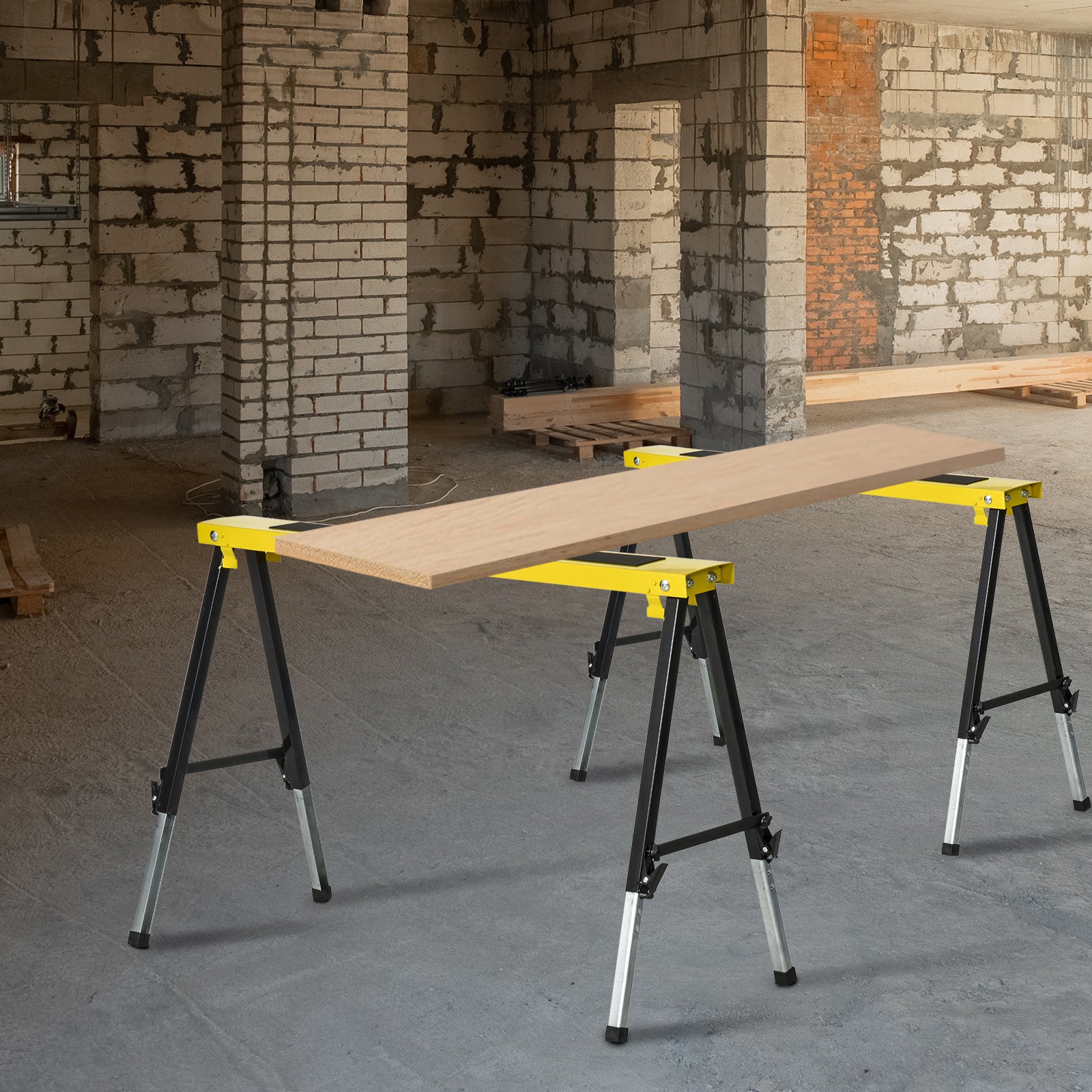 DURHAND 2PCS Saw Horse Twin Pack Folding Workbench Adjustable Metal Trestle Stands with Non-slip EVA Surface for Sawing Work Max Load 100kg 