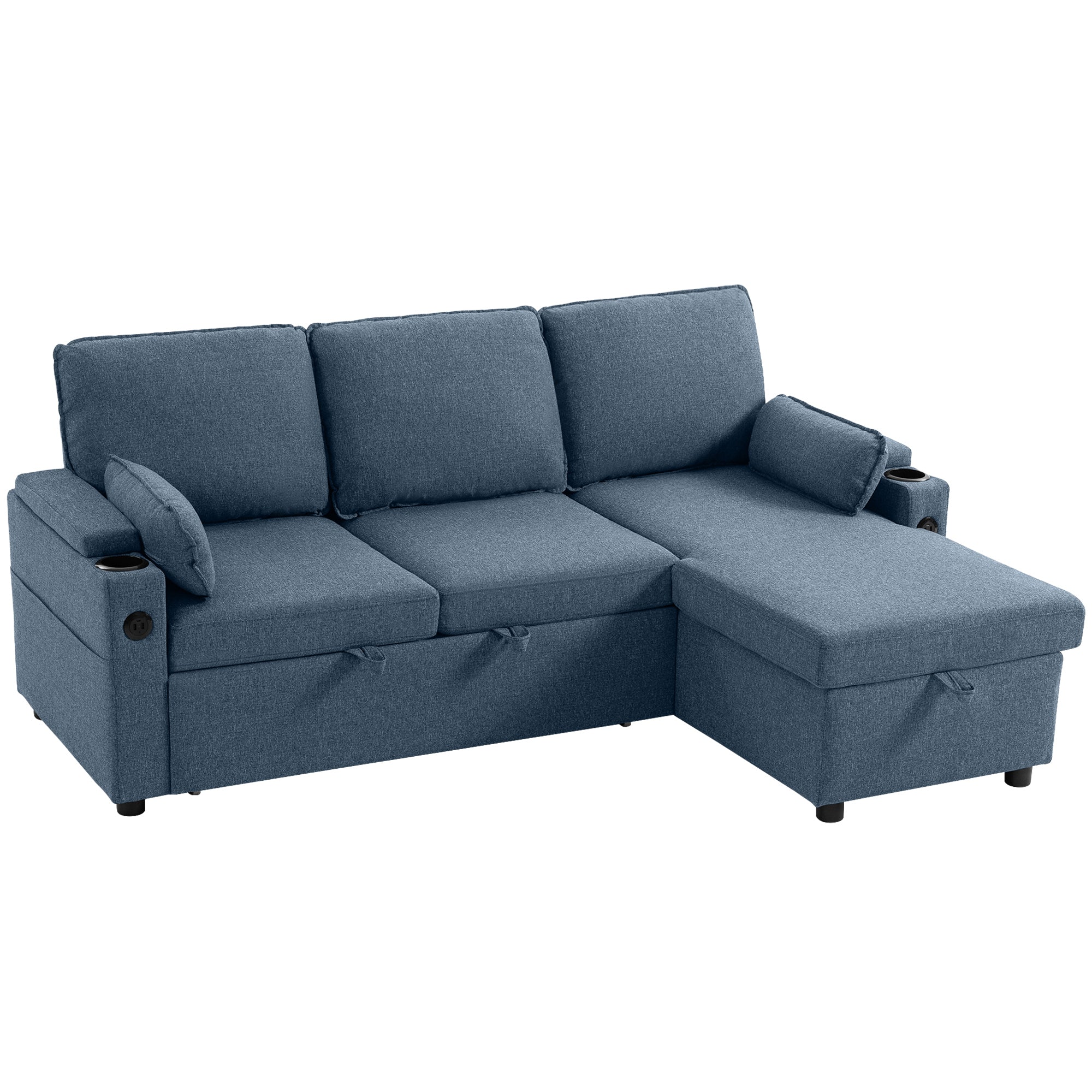 HOMCOM Corner Sofa Bed, L Shaped Sleeper Sectional Sofa with Reversible Storage Chaise, Blue 