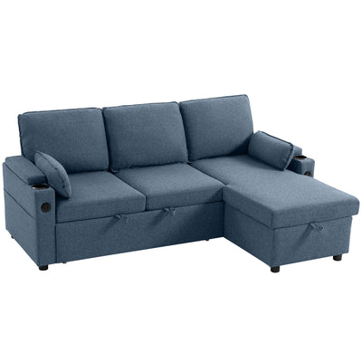 HOMCOM Corner Sofa Bed, L Shaped Sleeper Sectional Sofa with Reversible Storage Chaise, Blue 