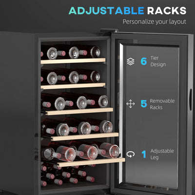 HOMCOM 41 Bottle Wine Fridge, 91 Litre Capacity, 45cm Wine Cooler Fridge with Glass Door, LED Light, Digital Touch Screen, Temperature Control, Freestanding Wine Refrigerator, Black 