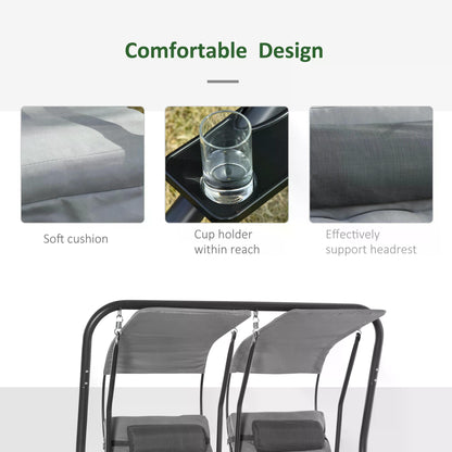 Outsunny Canopy Swing 2 Separate Relax Chairs w/ Handrails and Removable Canopy Grey 
