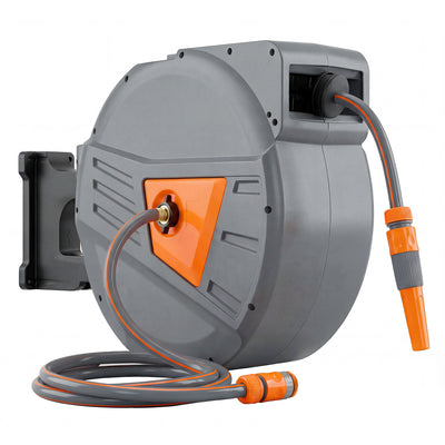 Outsunny Retractable Hose Reel Wall Mounted, 40+2m Garden Hose Pipe Reel with Auto Retraction, Self-Locking, Orange 